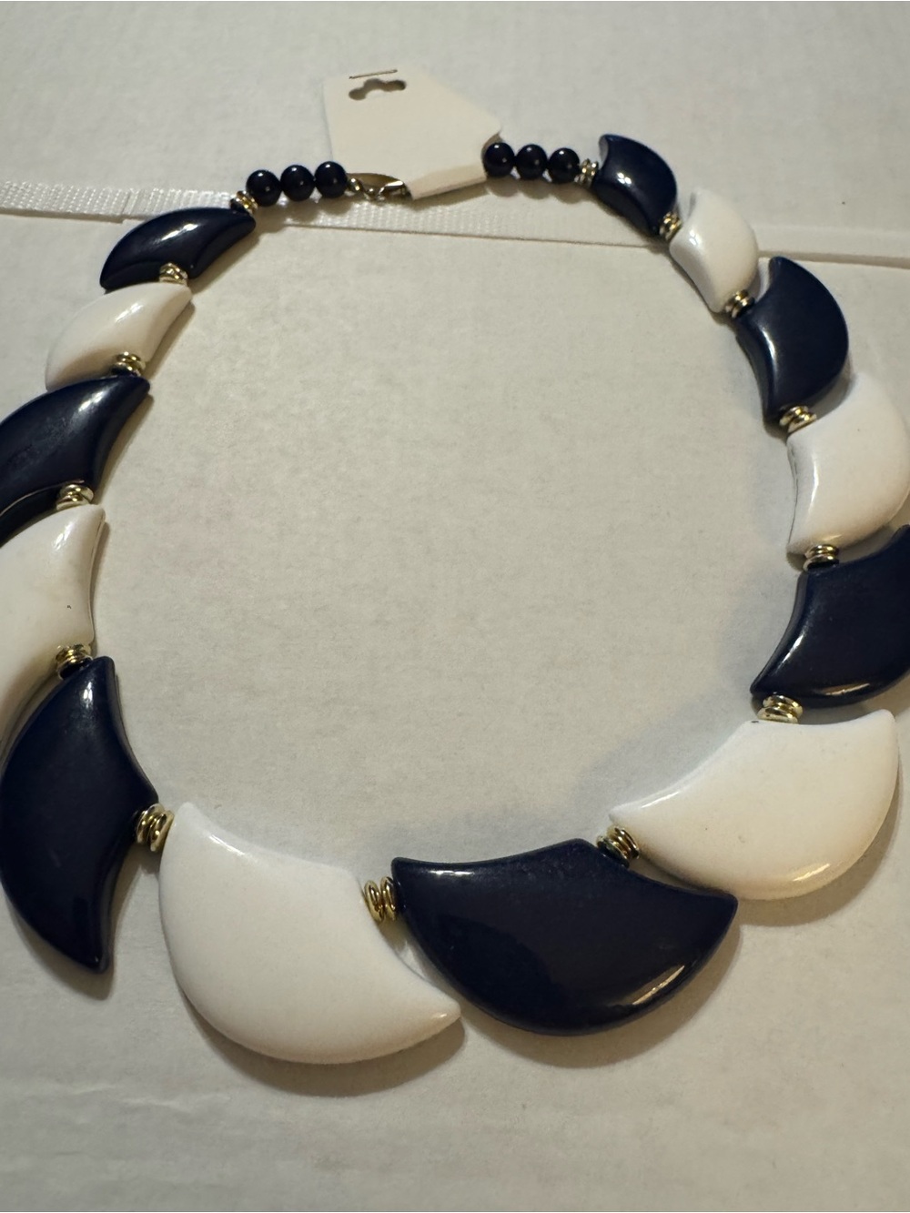 Navy and White Crescent Statement Necklace